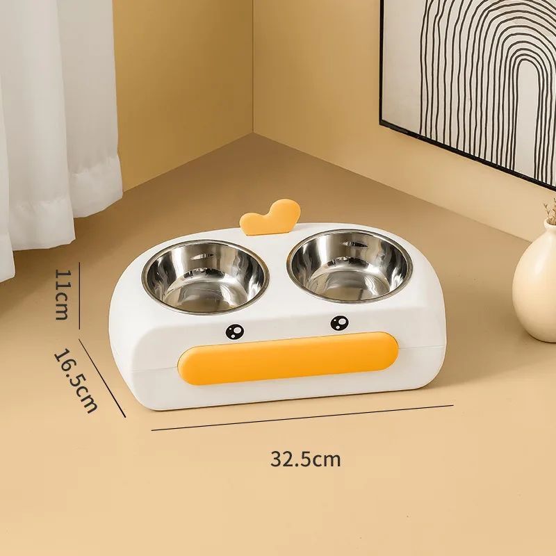 Duck Design Double Bowl Plastic Feeding Tray Pet Dish