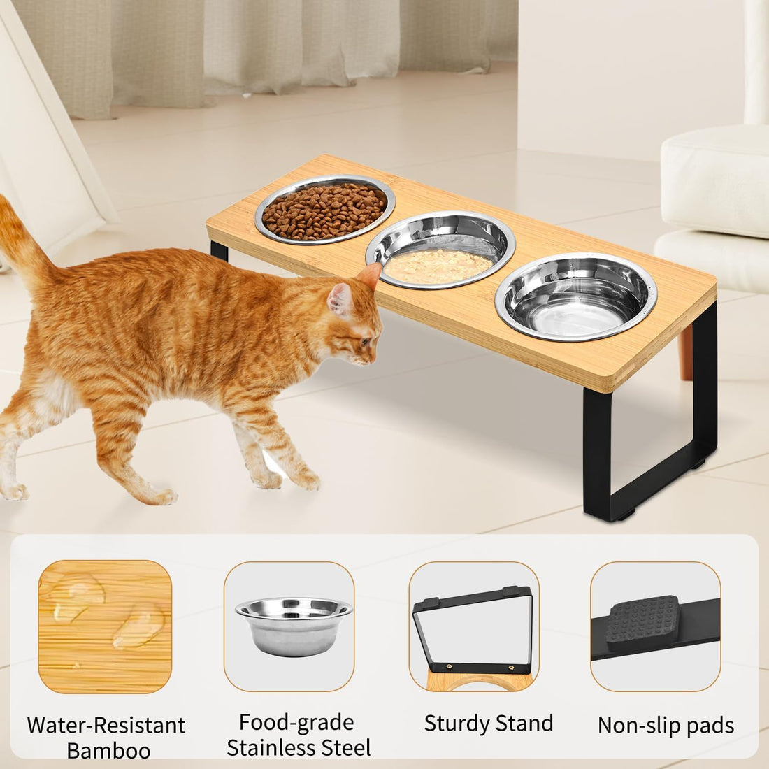 Log Style Iron Wood Pet Feeding Rack With Bowl Stand