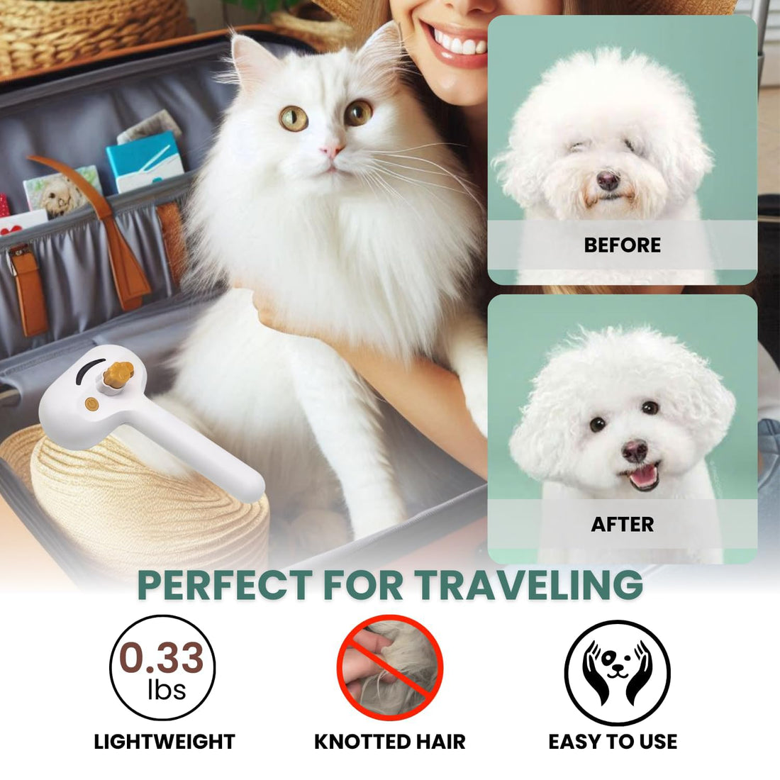 Pet Grooming Steam Brush With Spray For Shedding