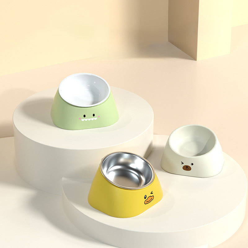 Tilted Stainless Steel Pet Feeding Bowl Ergonomic Design