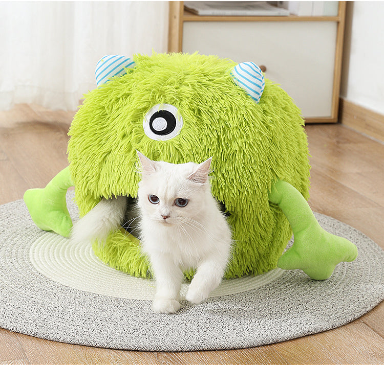 Machine Washable Fluffy Round Pet Bed Calming Plush Cushion