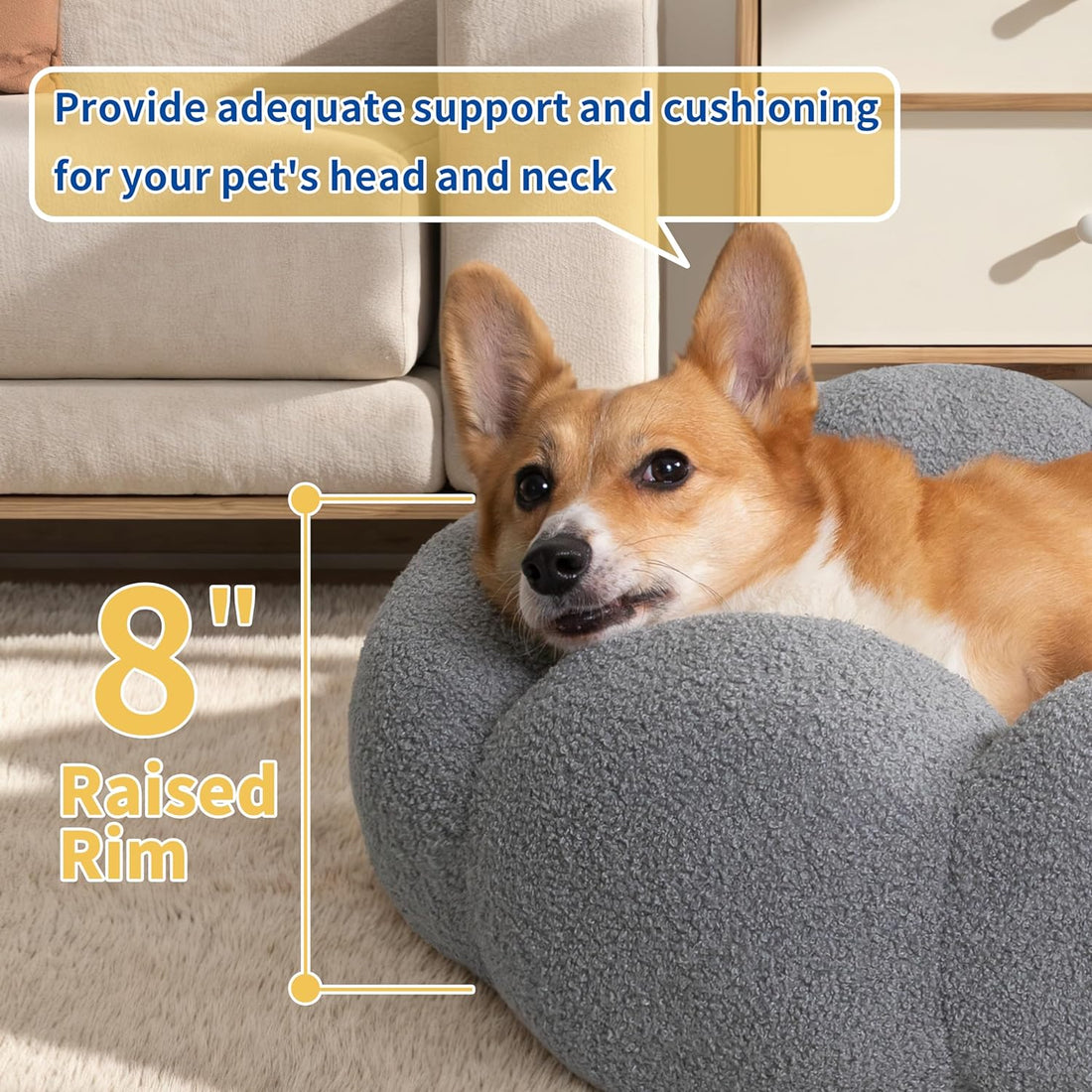 Fluffy Round Plush Pet Bed Calming Donut Style Non Slip Machine Washable