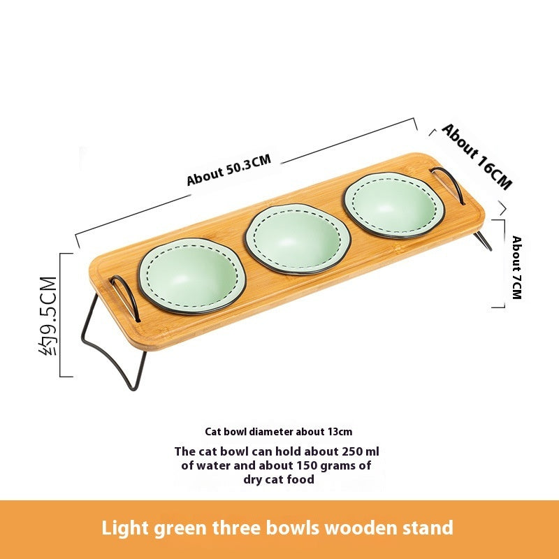 Wooden Pet Feeding Rack With Ceramic Bowl Anti Spill