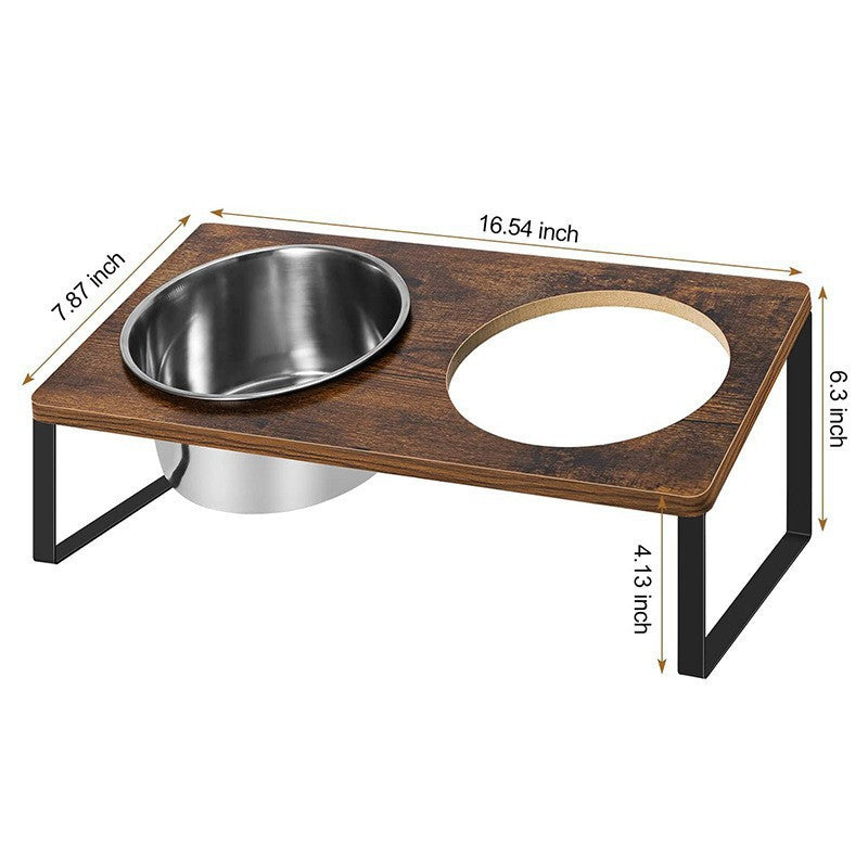 Log Style Iron Wood Pet Feeding Rack With Bowl Stand