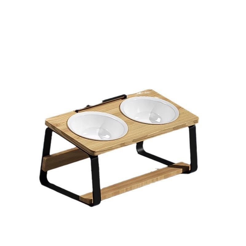 Ceramic Double Bowl Elevated Feeding Water Bowl Pet Dish