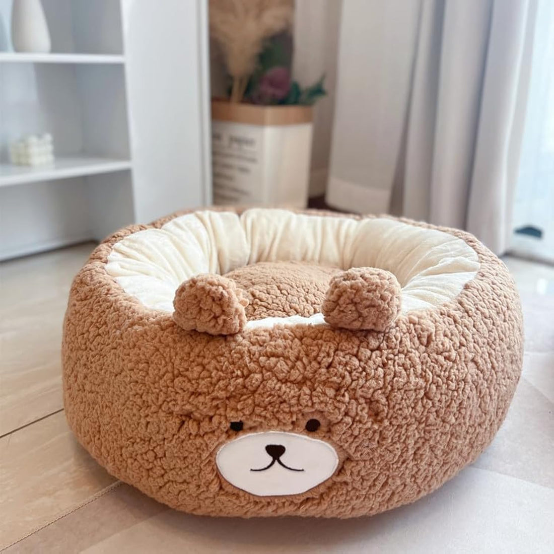 Cartoon Style Plush Pet Nest Cushion Round Bed For All Seasons