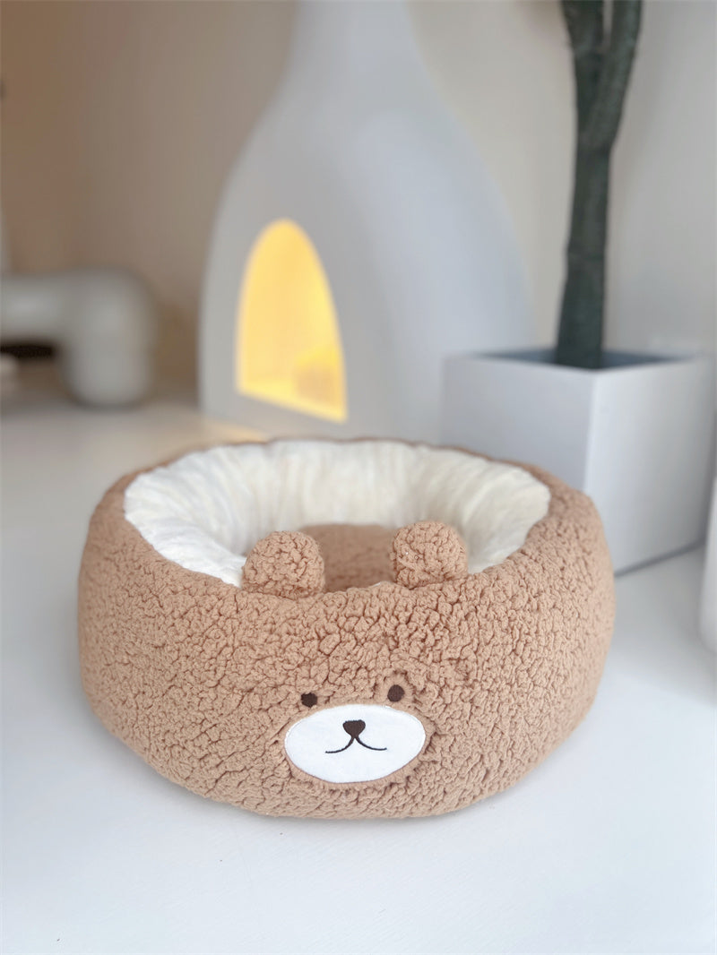Cartoon Style Plush Pet Nest Cushion Round Bed For All Seasons